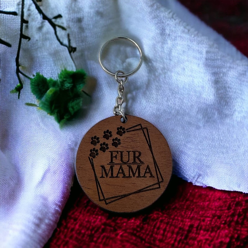 Fur Mama Wood Keychain